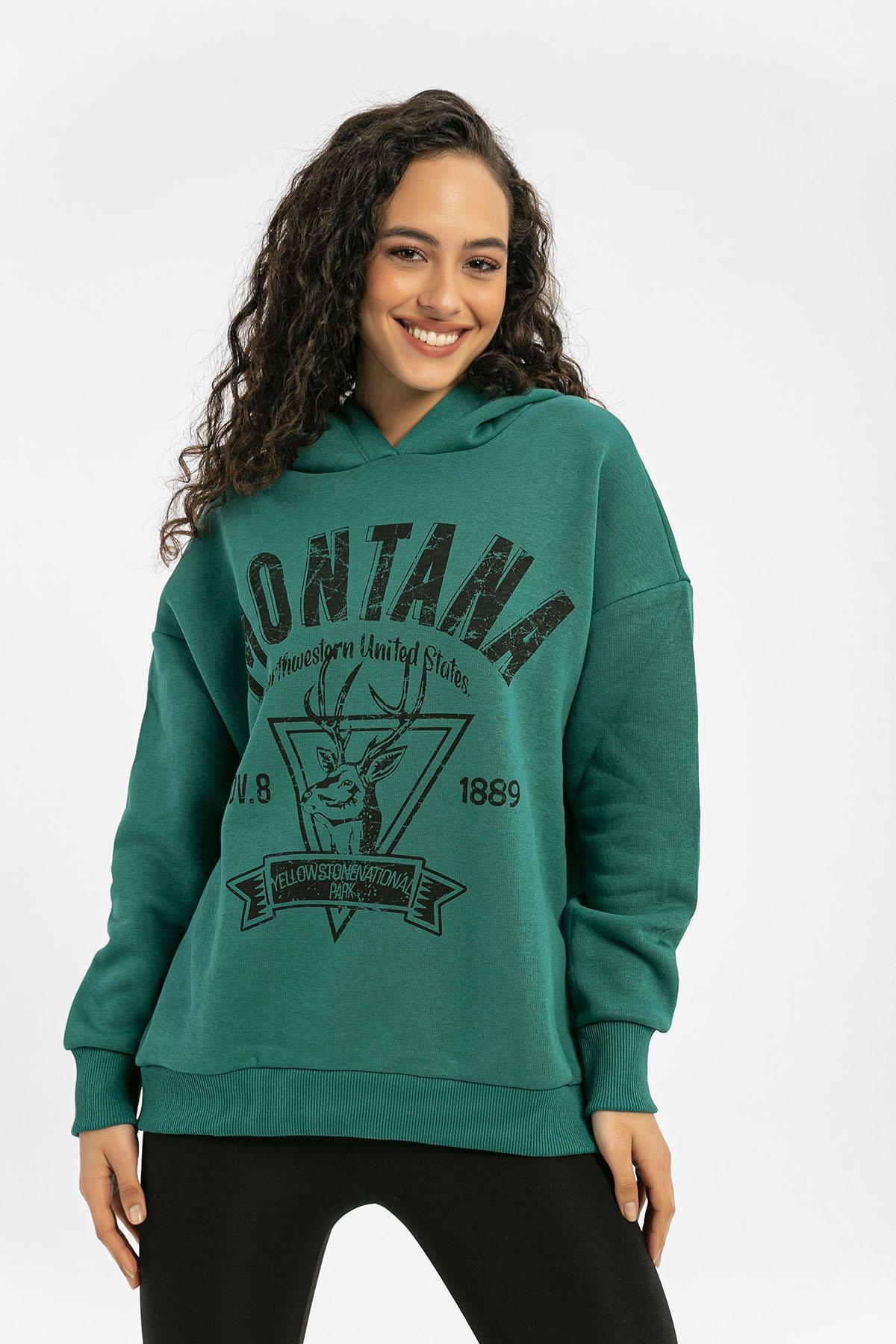 Kadın Önü Baskılı Üç İplik Sweatshirt