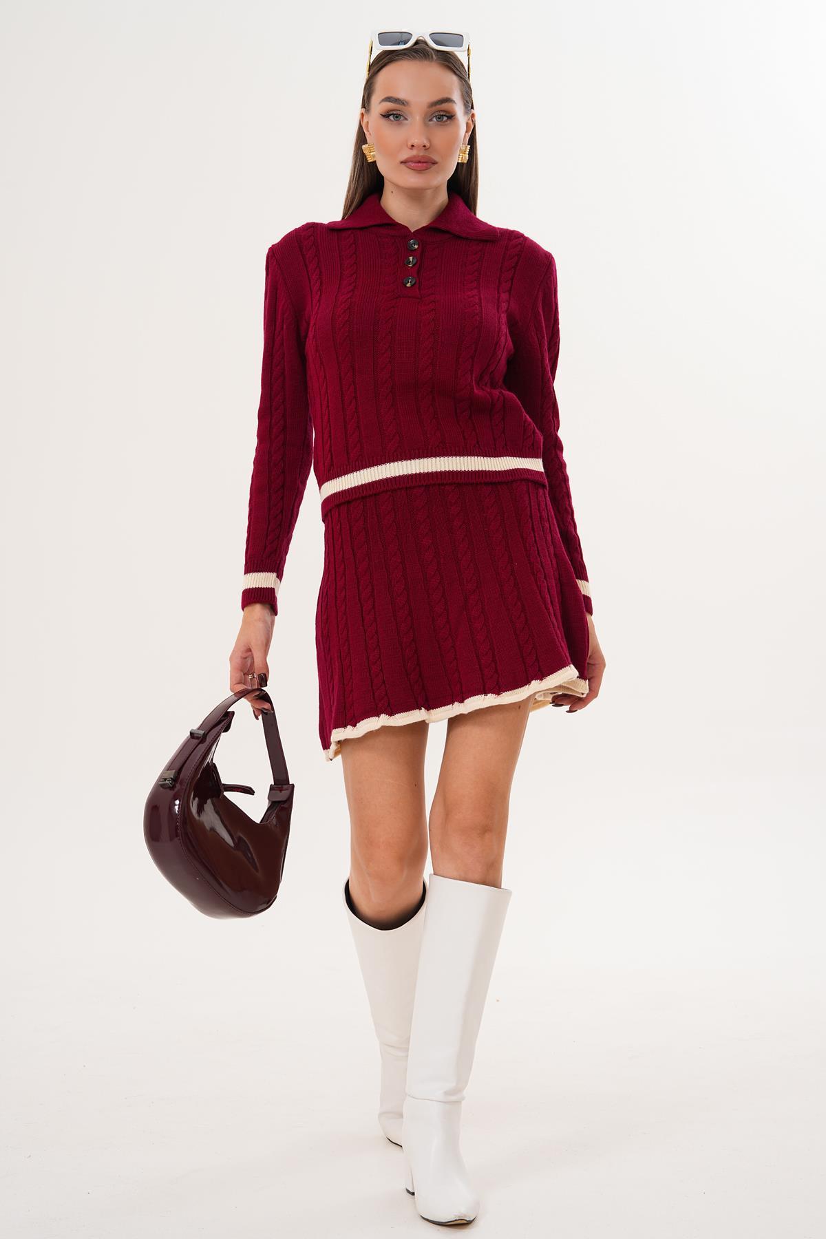 Kadın Polo Yaka Etekli Triko Örme Takım 255171 -