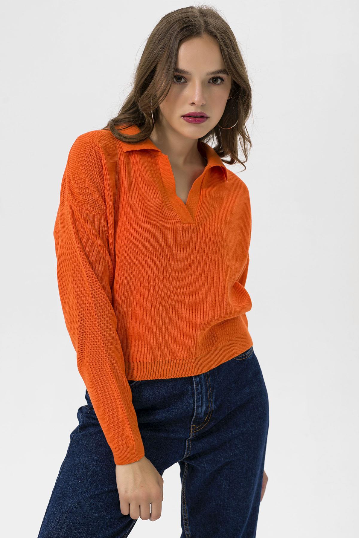 Kadın Polo Yaka Kısa Örme Kazak