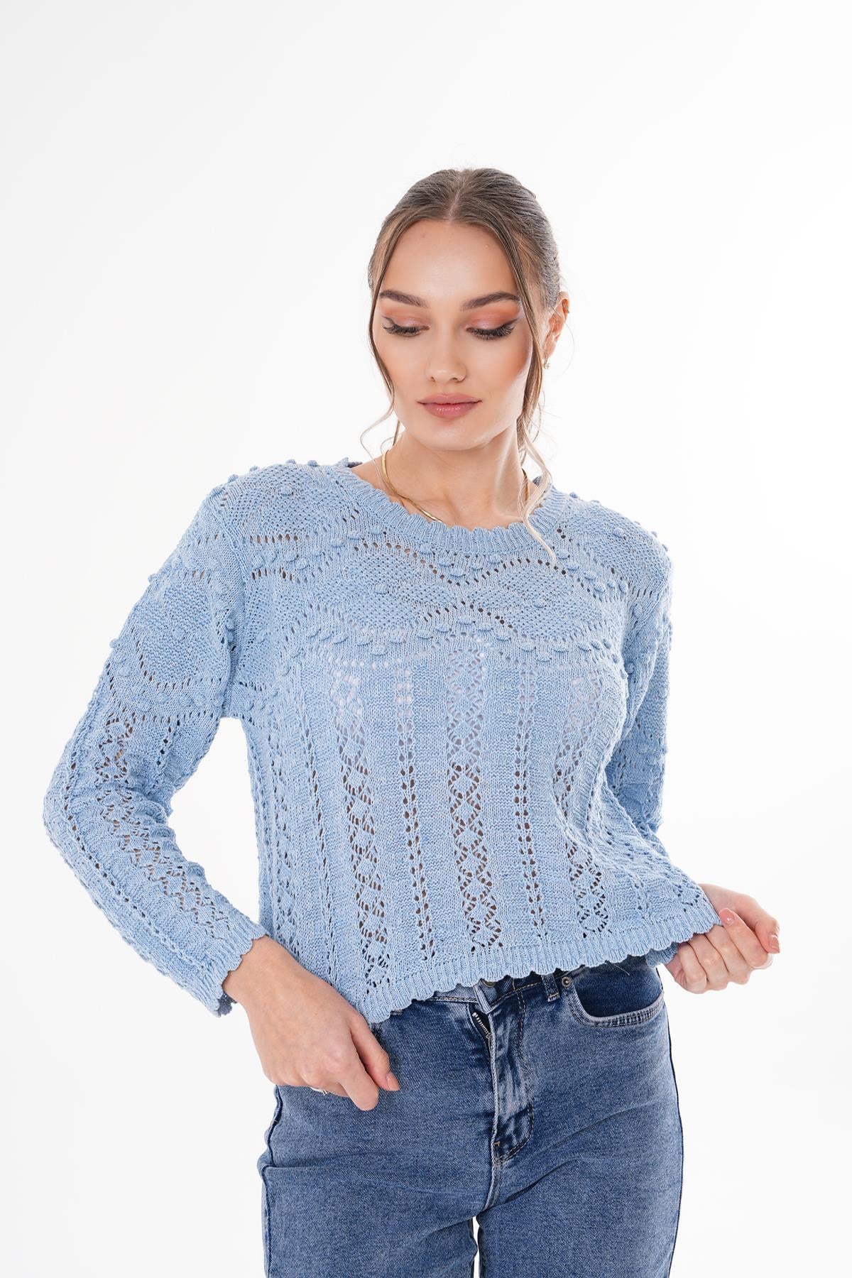 Kadın Ponpon Desenli Triko Örme Kazak 250269 -