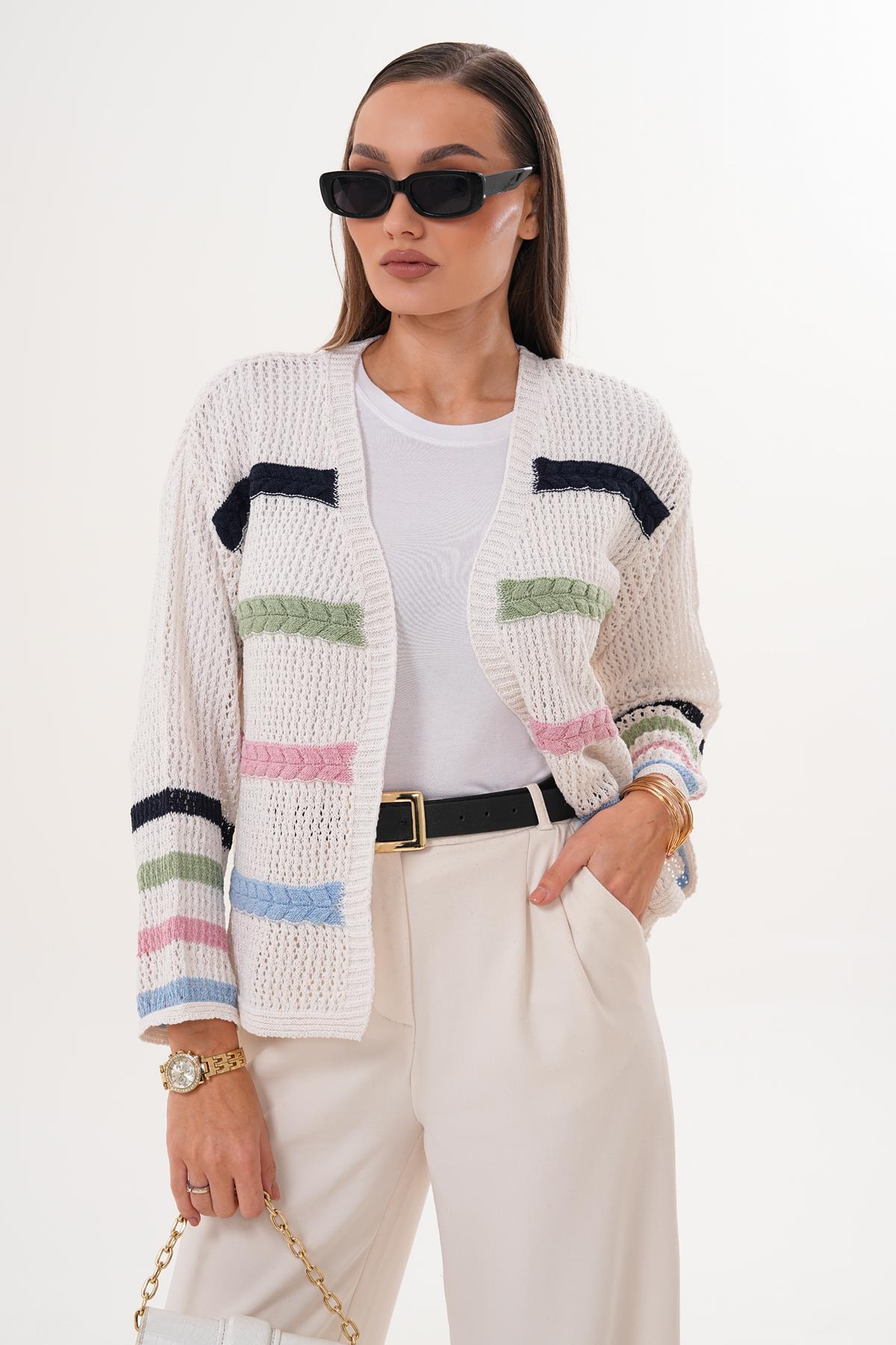 Kadın Renkli Çizgili Önü Açık Hırka 255413 -