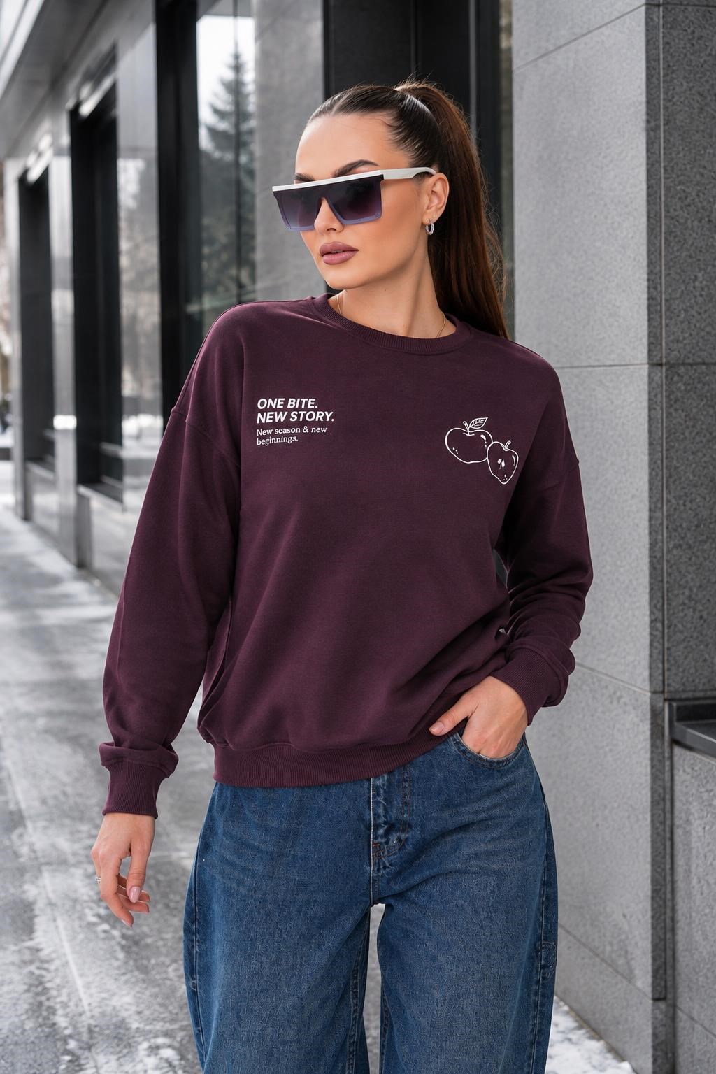 Kadın Sırt Baskı Detaylı Bisiklet Yaka Sweatshirt 265118 -