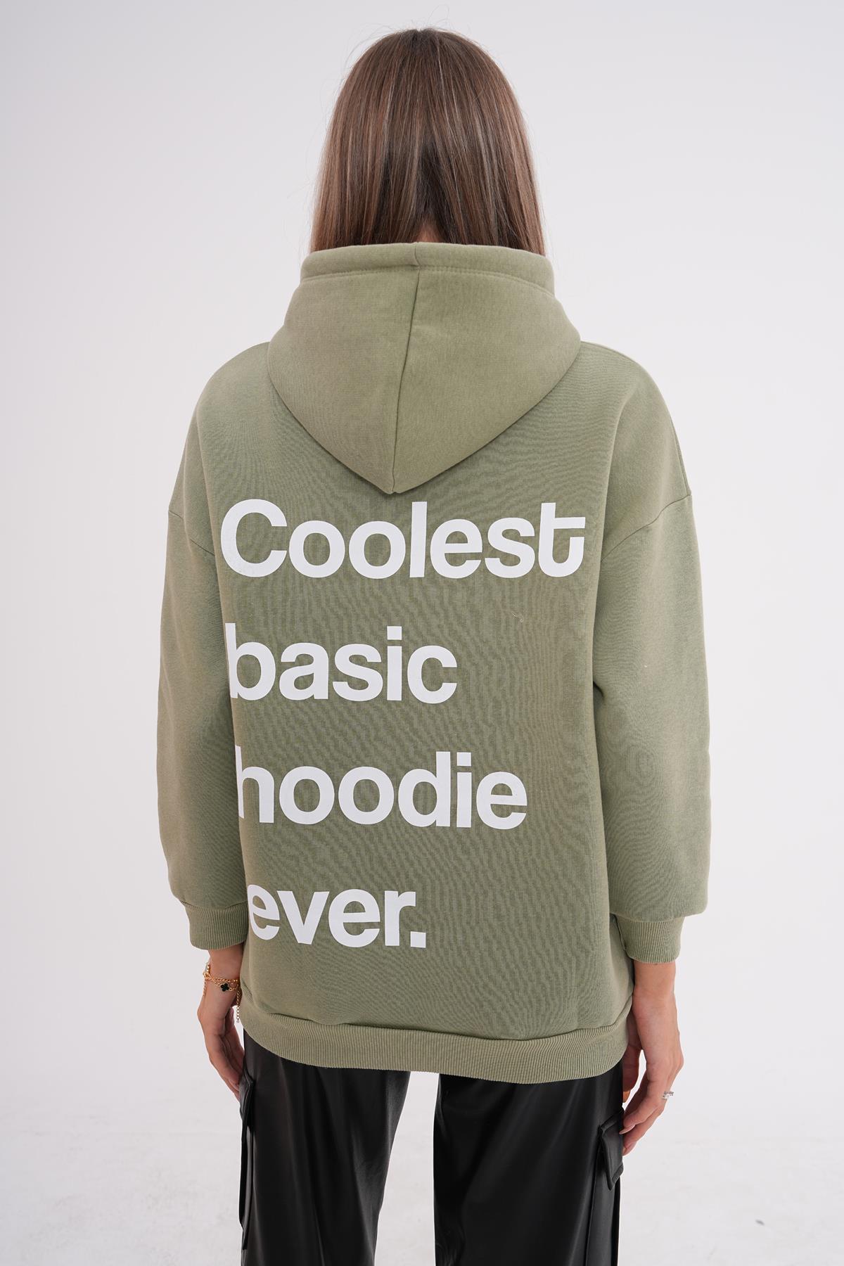 Kadın Sırt Baskı Detaylı Kapüşonlu Kanguru Cepli Üç İplik Sweatshirt 245207 -