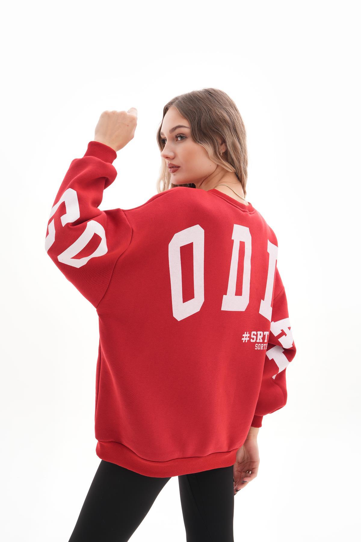 Kadın Sırt Baskı Detaylı Üç İplik Oversize Sweatshirt 245327 -