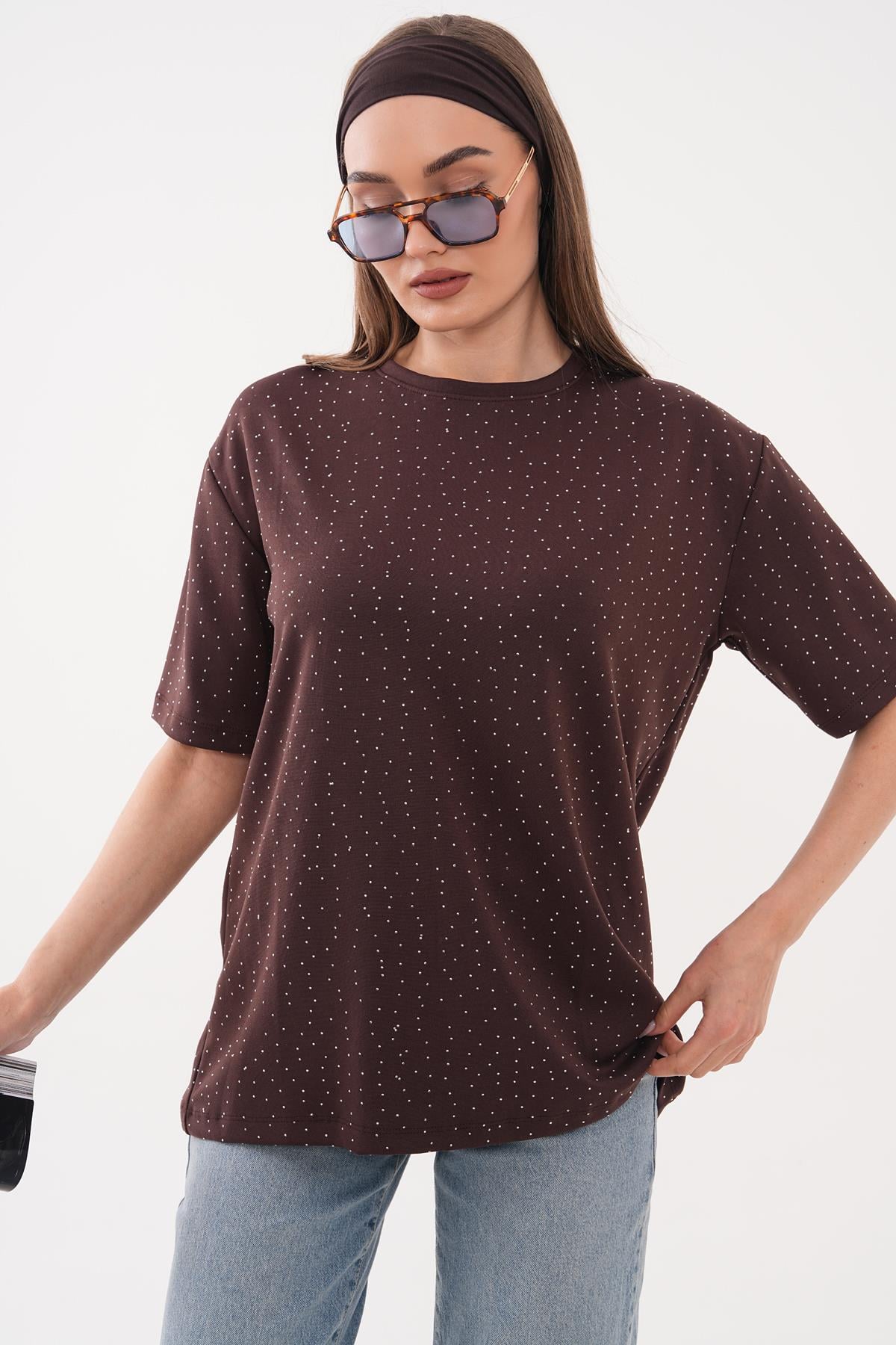 Kadın Taş Desenli Oversize Tişört 260583 -