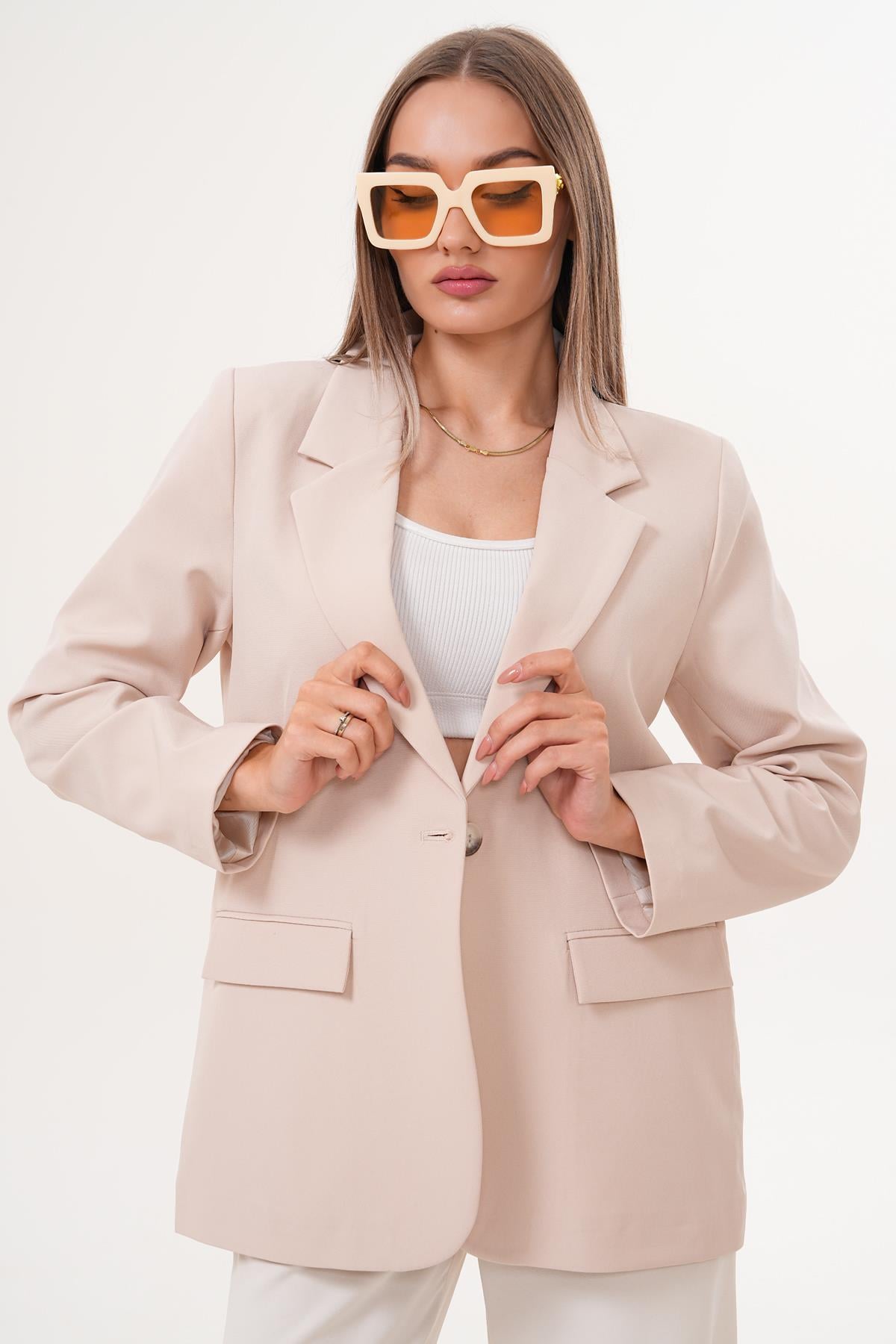 Kadın Tek Düğme Çift Cepli Blazer Ceket 255258 -