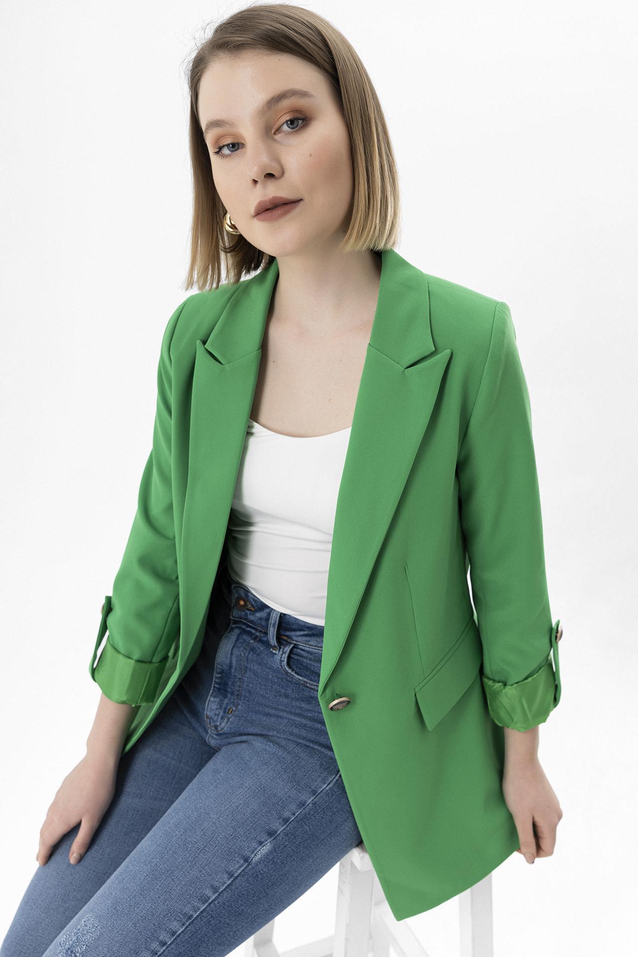 Kadın Tek Düğme Kapamalı Blazer Ceket
