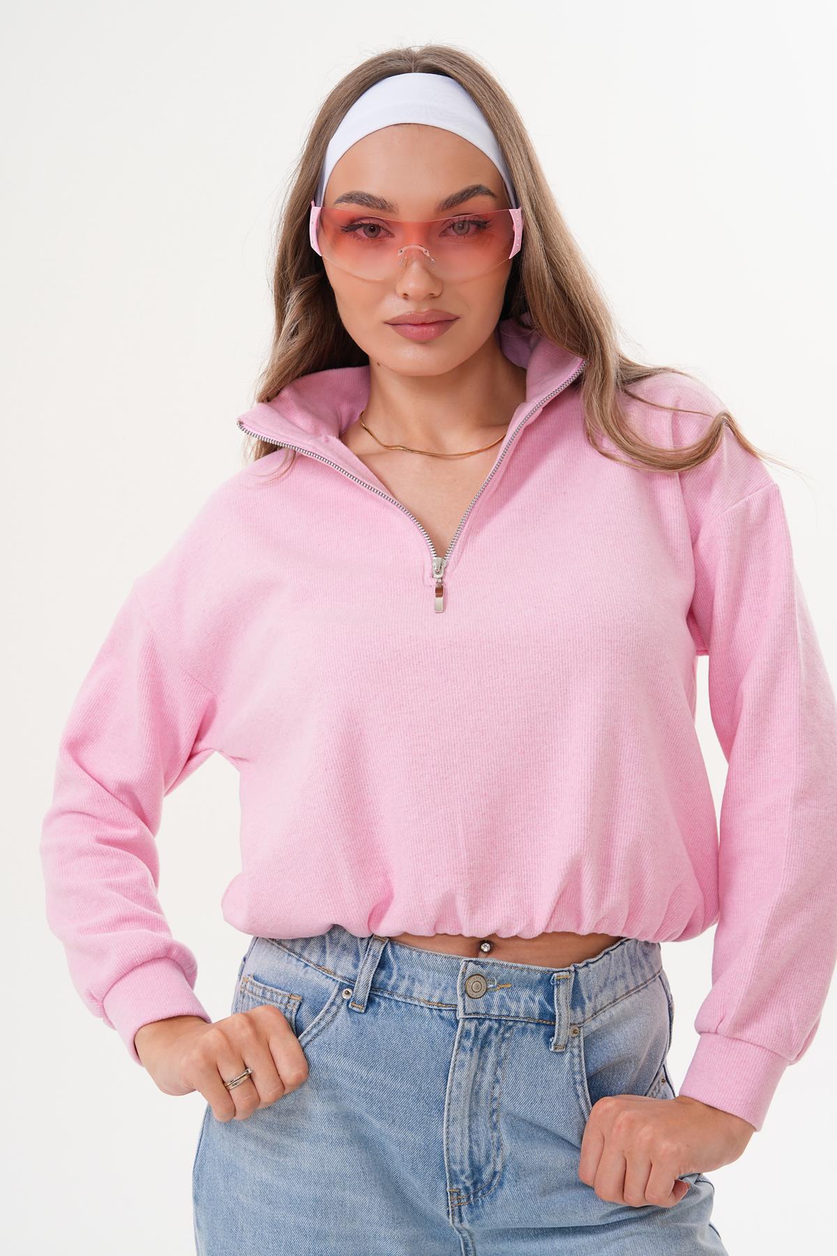 Kadın Yakası Fermuar Detaylı Selanik Örme Sweatshirt 255059 -