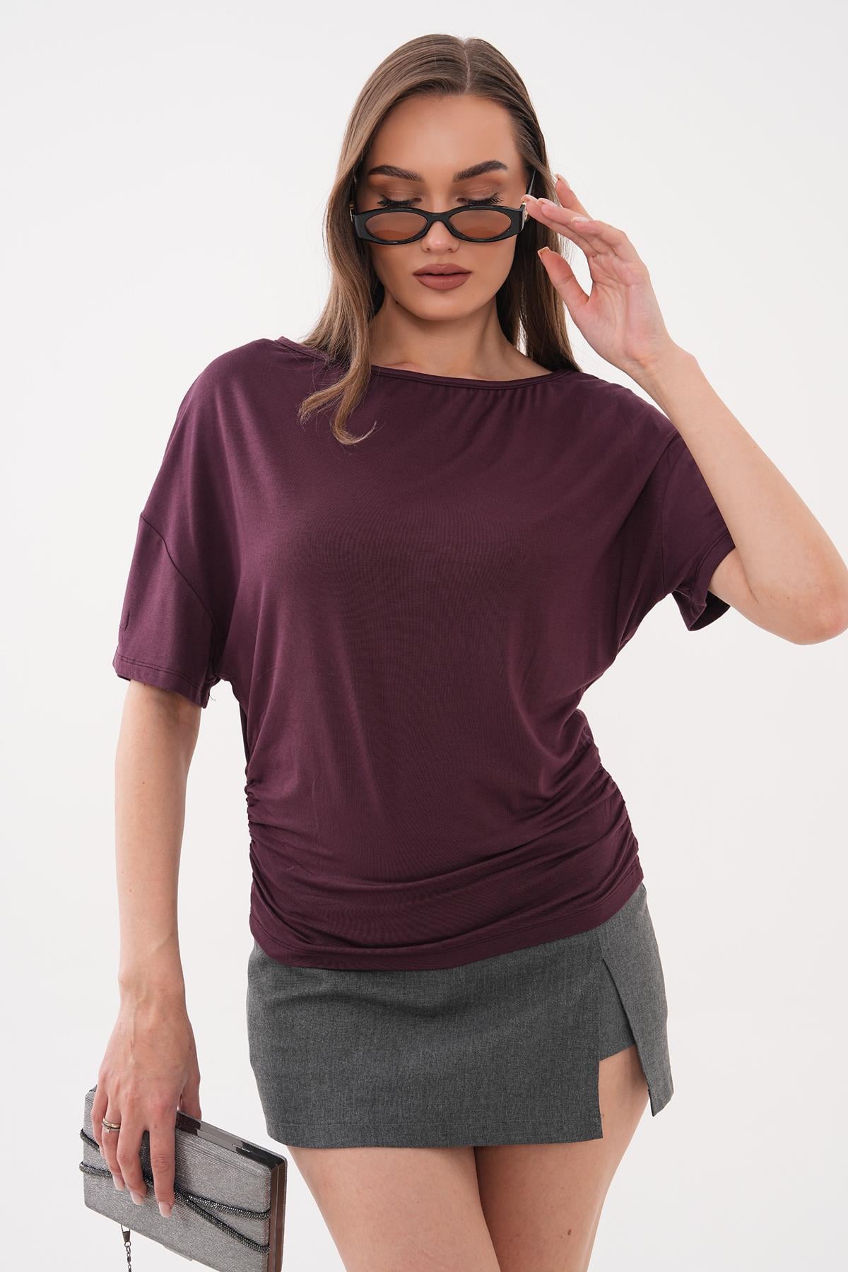 Kadın Yanları Büzgü Detaylı Oversize Bluz 260448 -