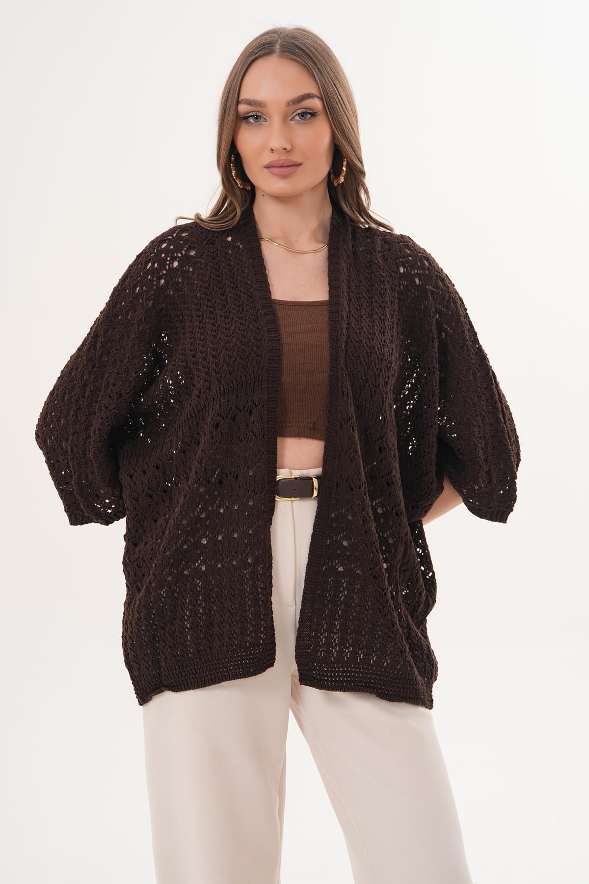 Kadın Yarasa Kol Triko Örme Hırka 260481 -