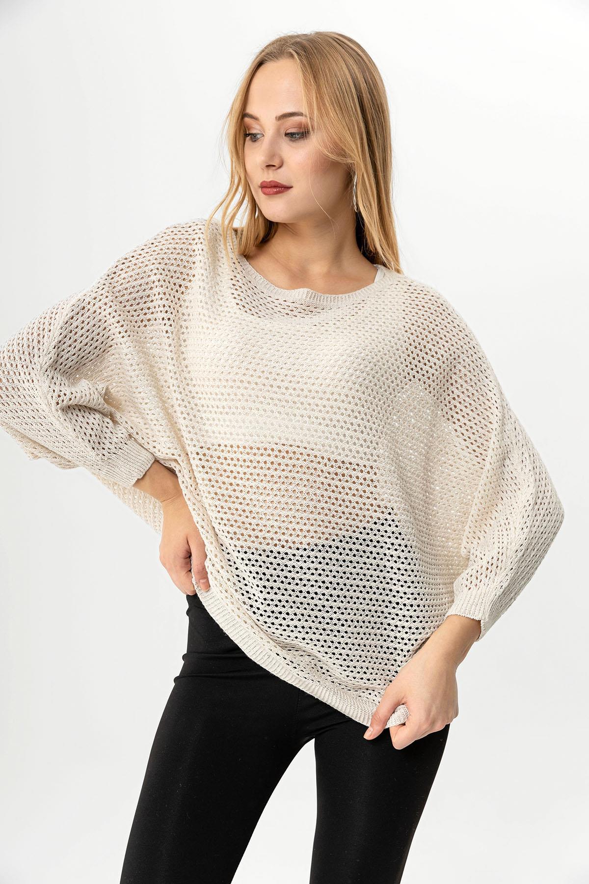 Kadın Yarasa Kol Triko Örme Kazak