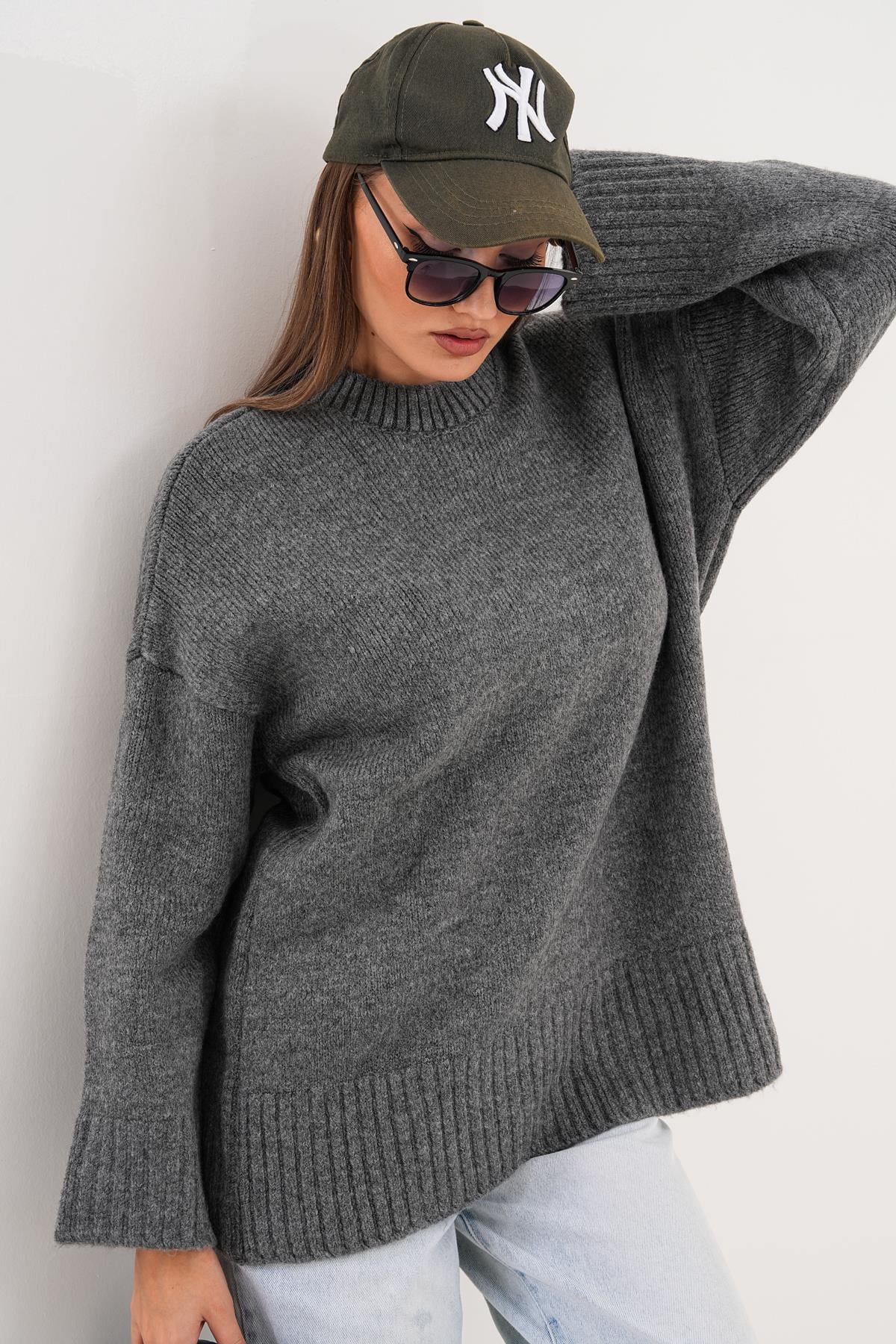 Kadın Yarım Balıkçı Triko Örme Oversize Kazak 255087 -