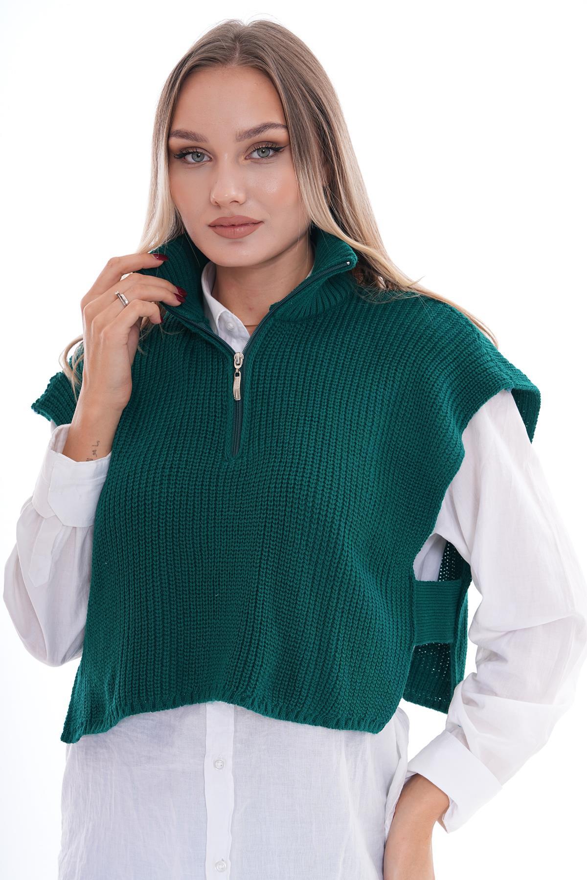 Kadın Yarım Fermuarlı Triko Örme Süveter 245167 -