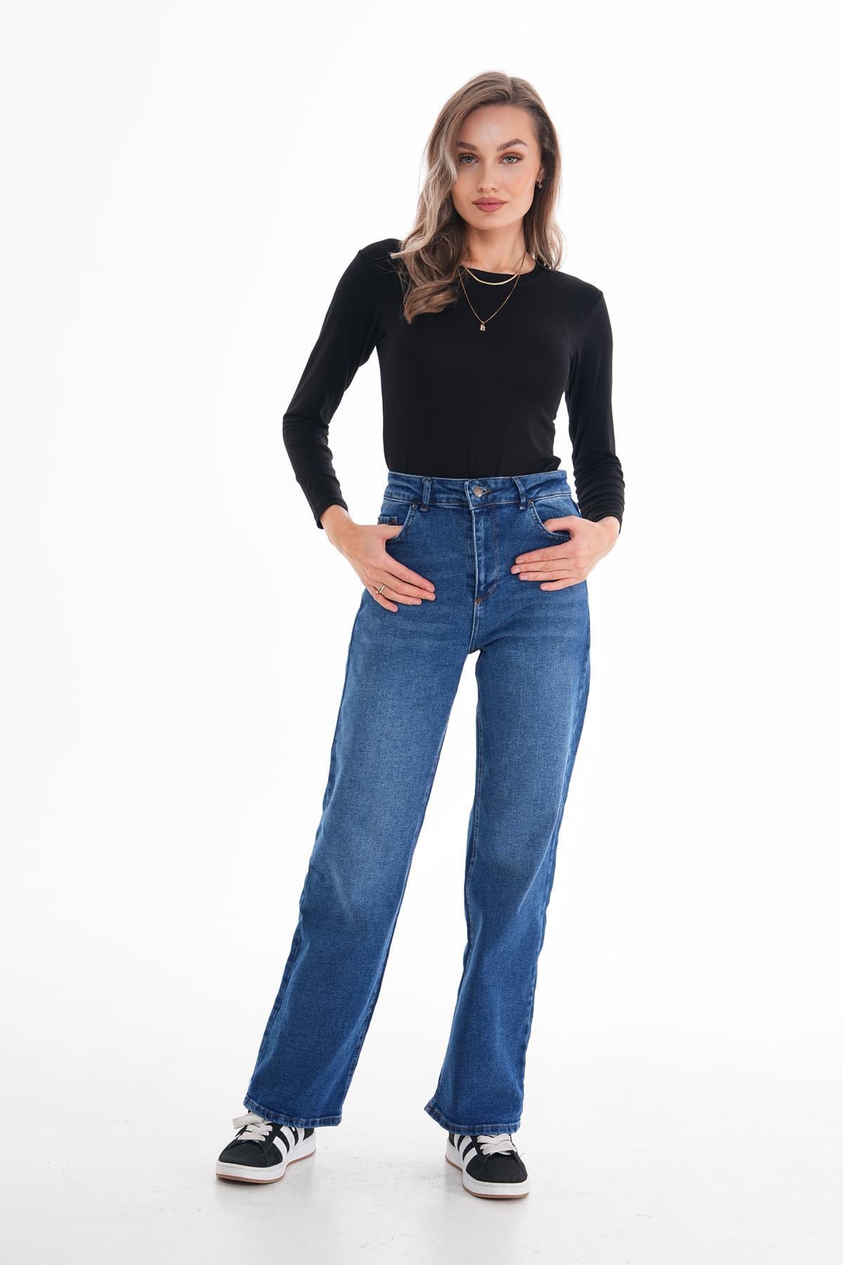 Kadın Yüksek Bel Geniş Paça Bol,salaş Palazzo Jeans 250410 -