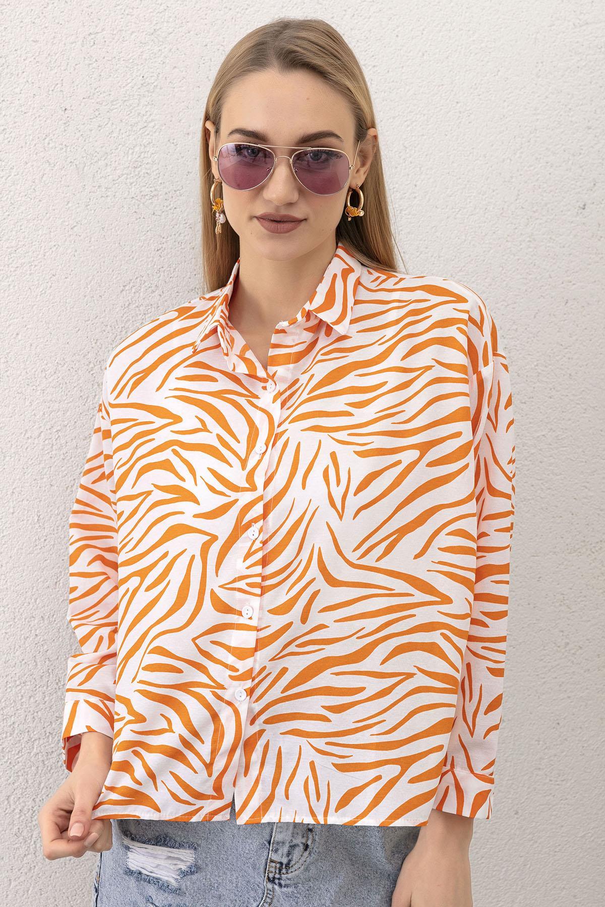 Kadın Zebra Desen Detaylı Gömlek