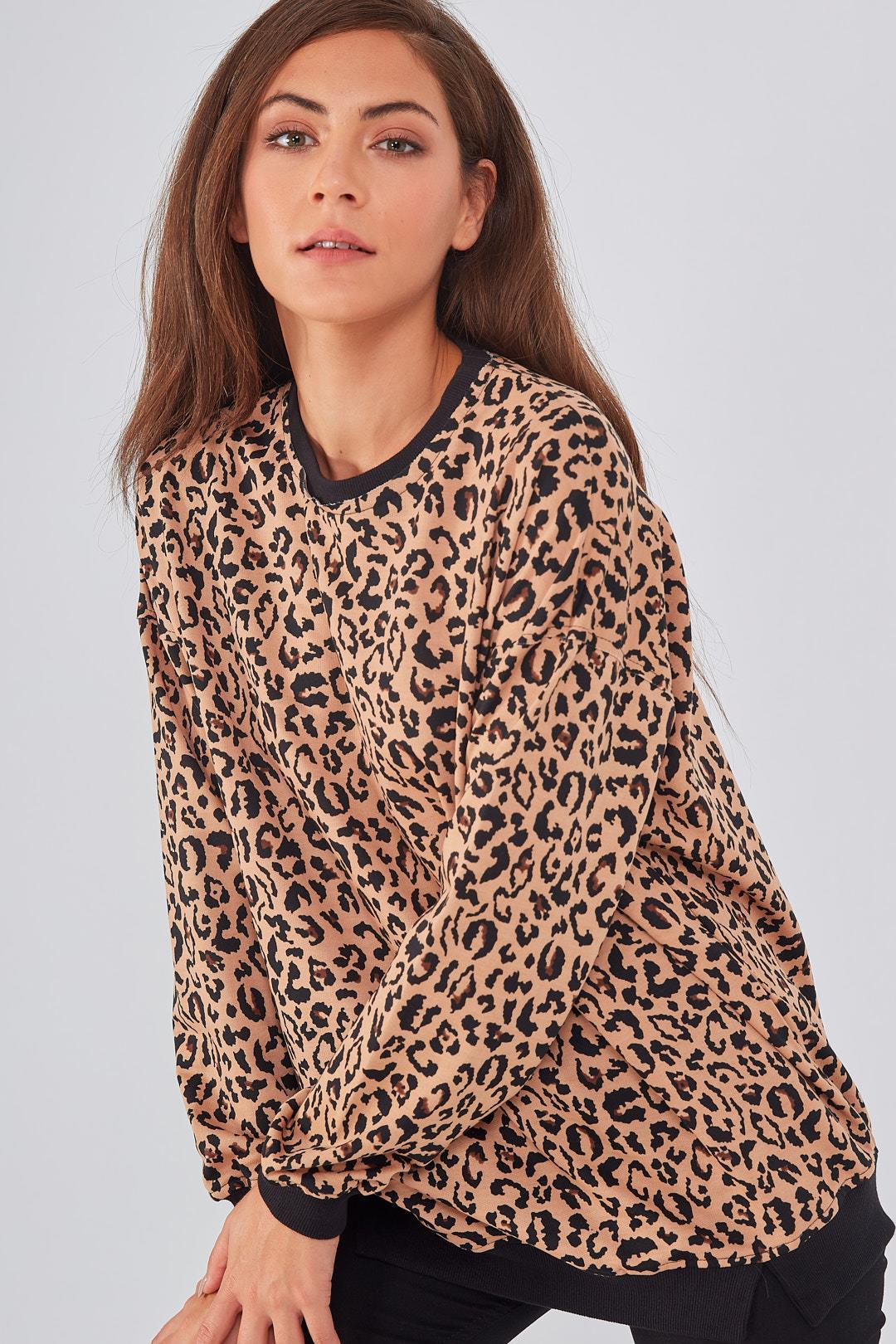 Leopar Desen Salaş Sweatshirt