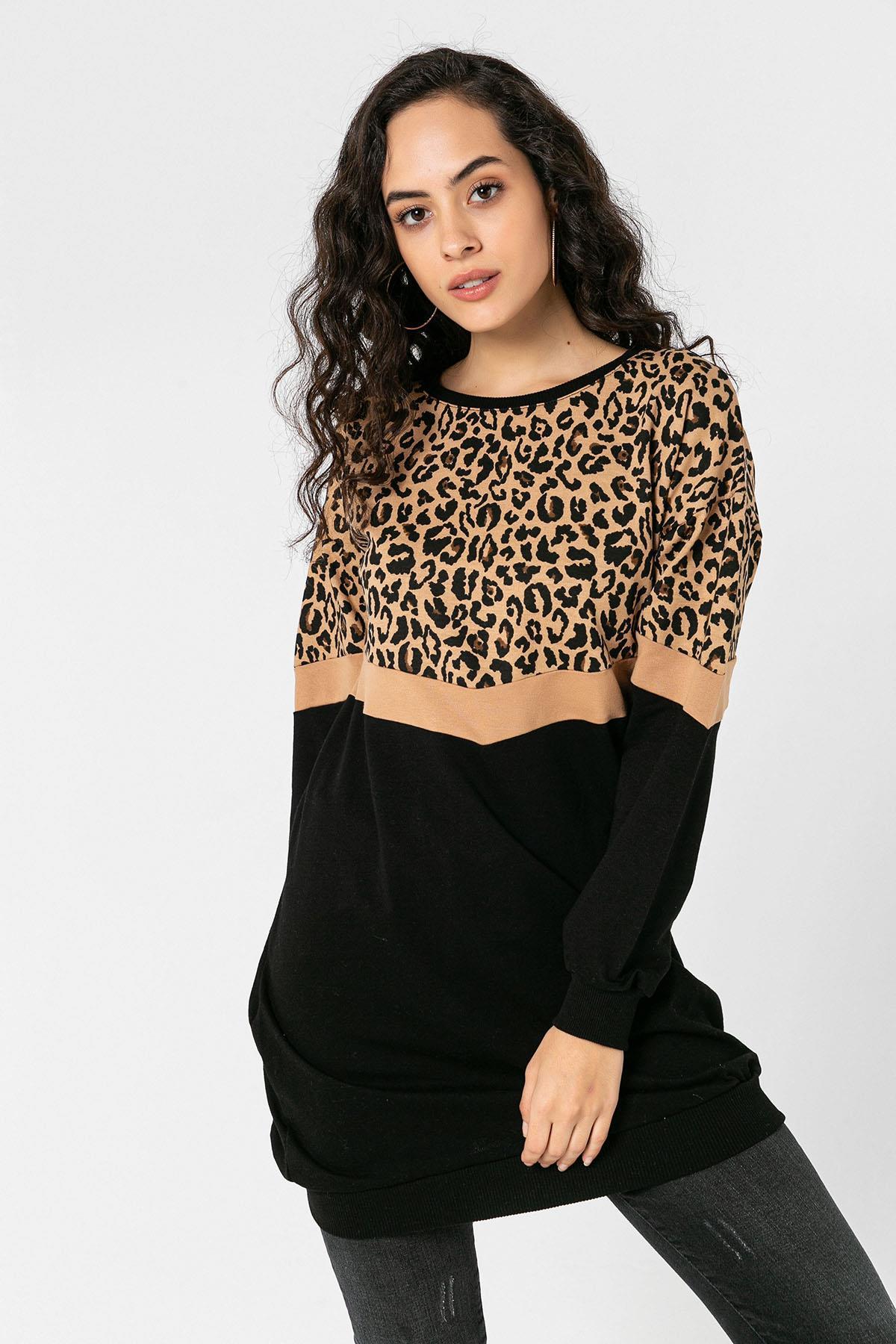 Leopar Desen Sweat Elbise