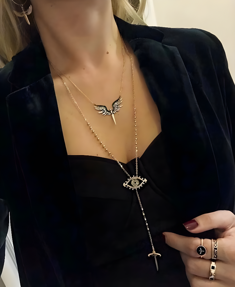 BIG SIZE DEGRADE DIAMOND ANGEL OF SHANTI NECKLACE