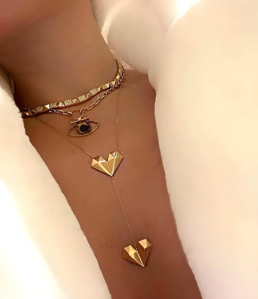 İkili Kristal Kalp Kolye