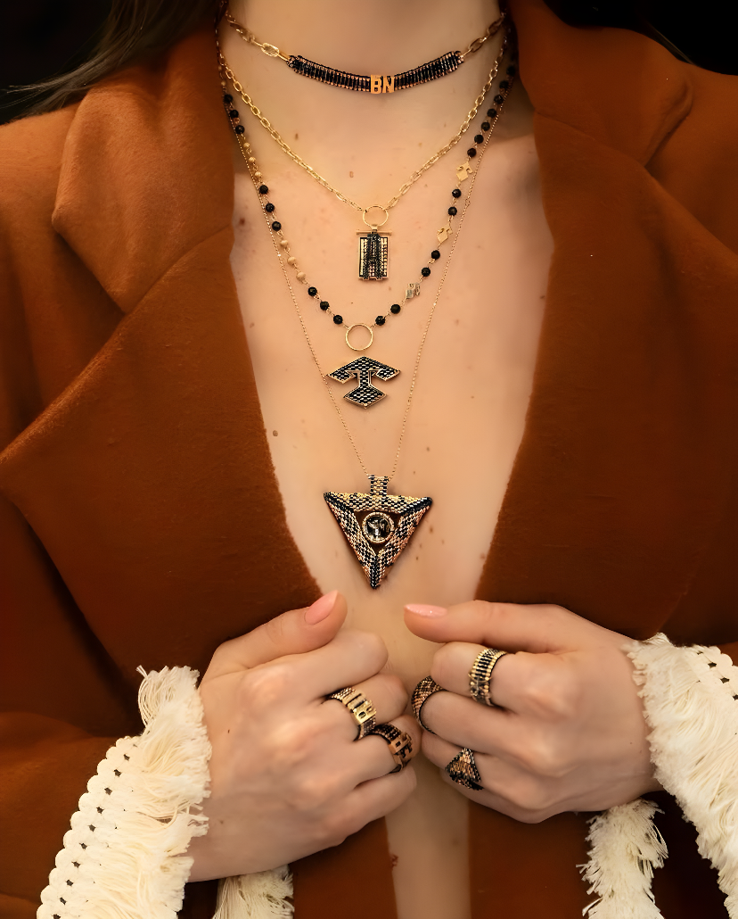 BLACK DIAMOND SLENDER CHAIN LETTER MIYUKI NECKLACE