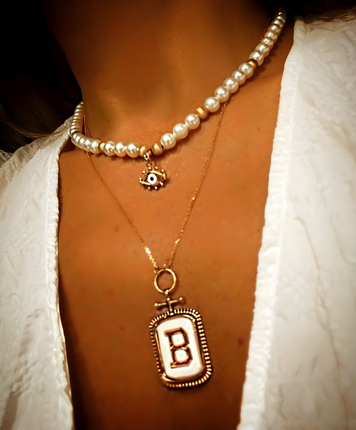 PEARL EYE CHARM NECKLACE