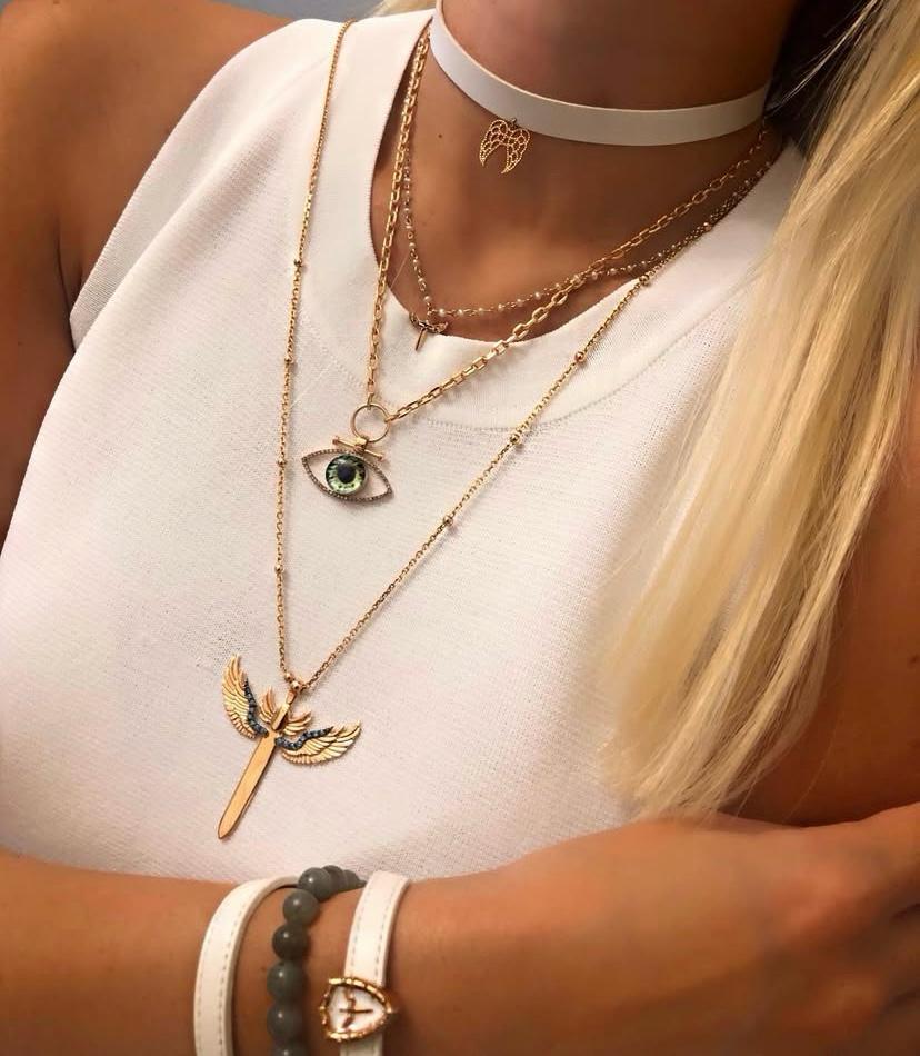 COGNAC DIAMOND THICK CHAIN EYE NECKLACE