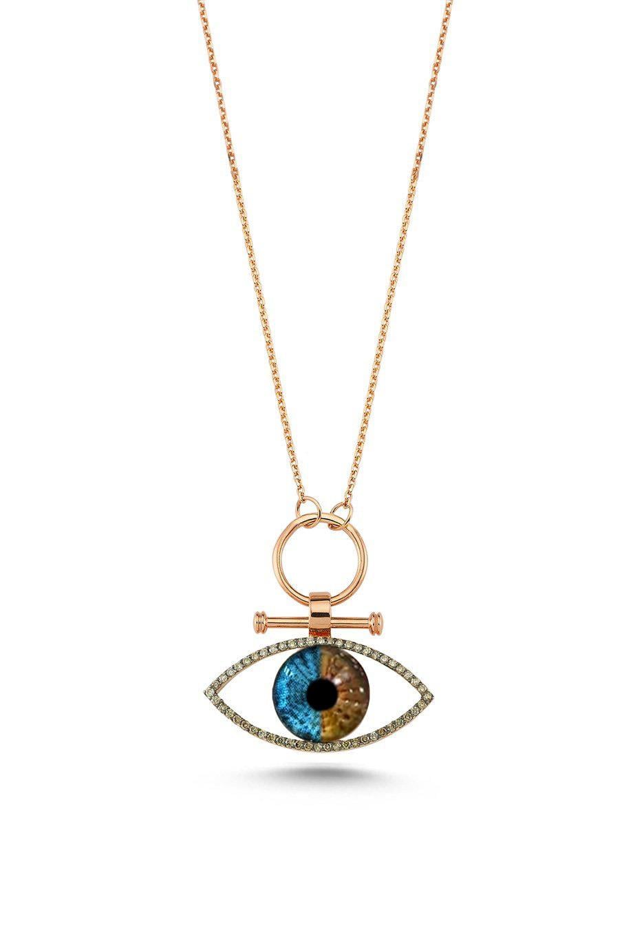 SLENDER CHAIN COGNAC DIAMOND ENAMELED EYE NECKLACE