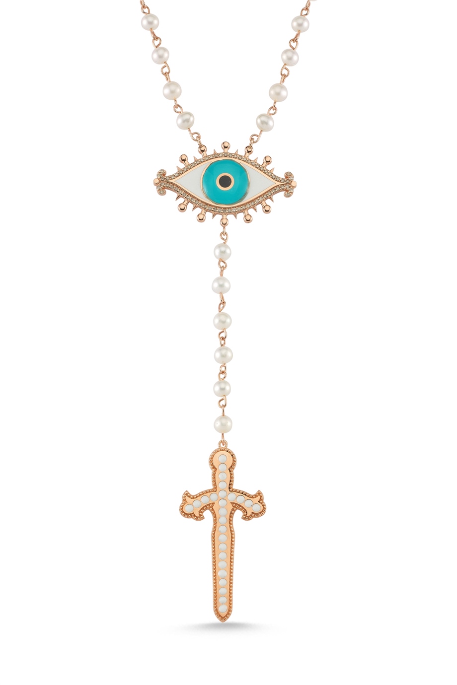 COGNAC DIAMOND PEARL EYE SWORD NECKLACE
