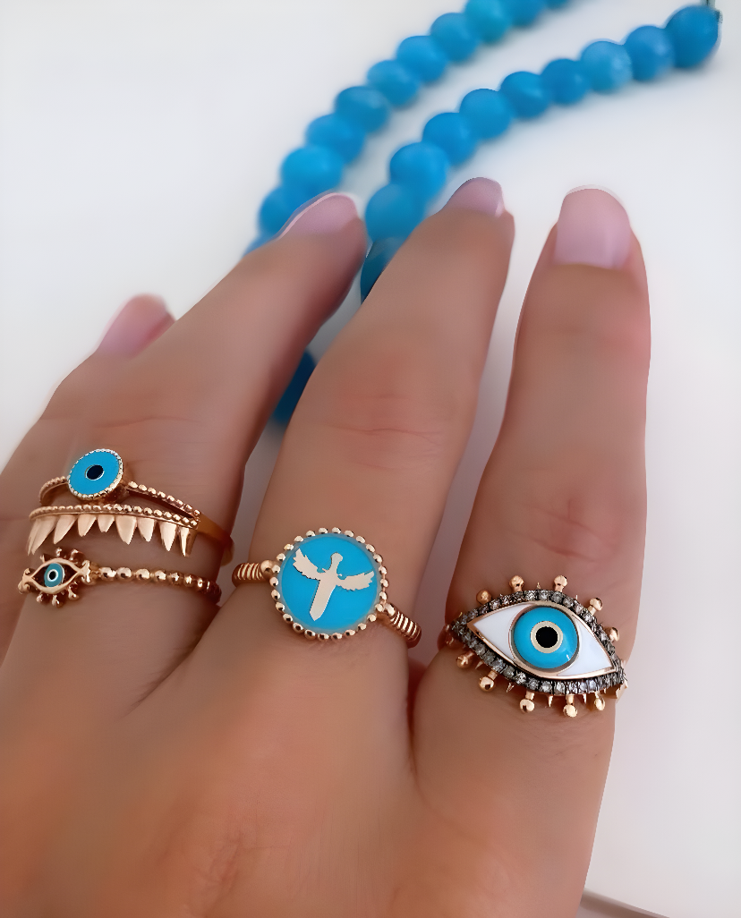 ENAMELED BLUE EYELASH RING