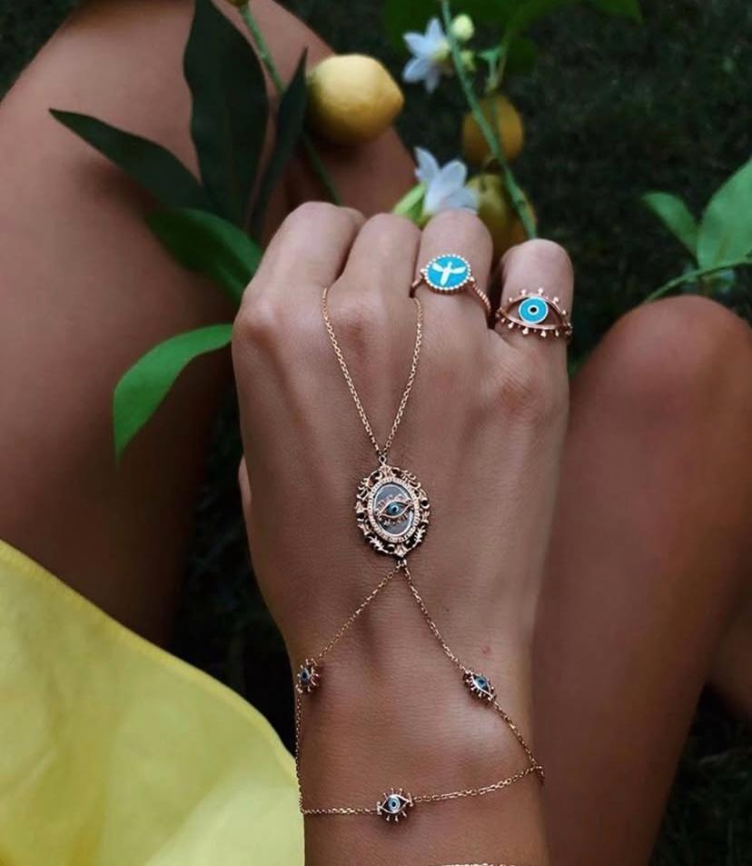 ENAMELED BLUE EYE RING