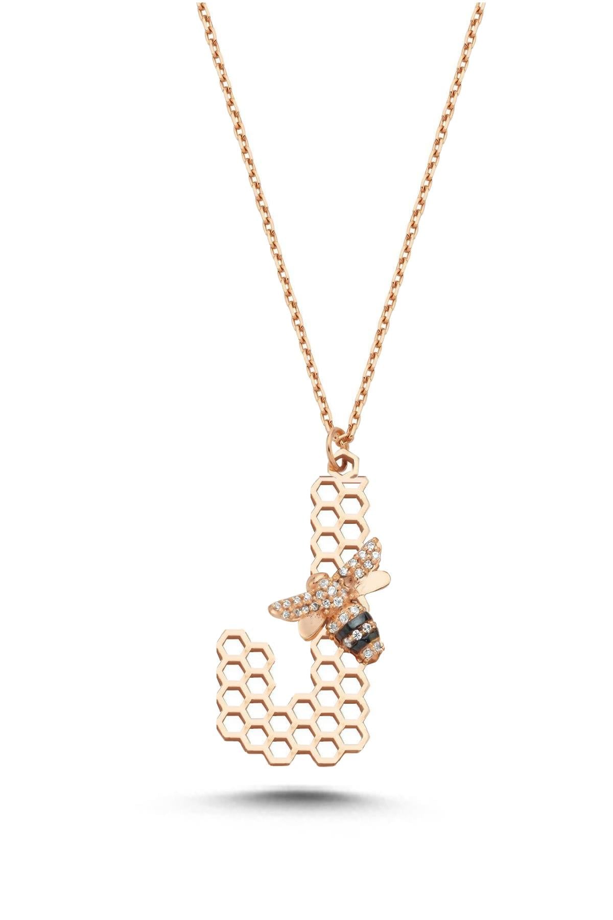 Taşlı Arılı J Harf Kolye