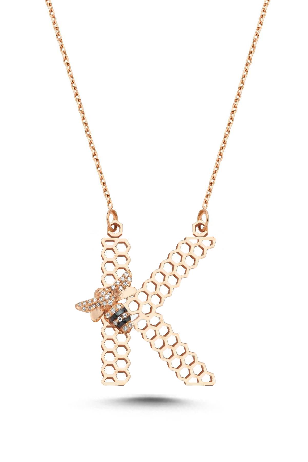 Taşlı Arılı K Harf Kolye