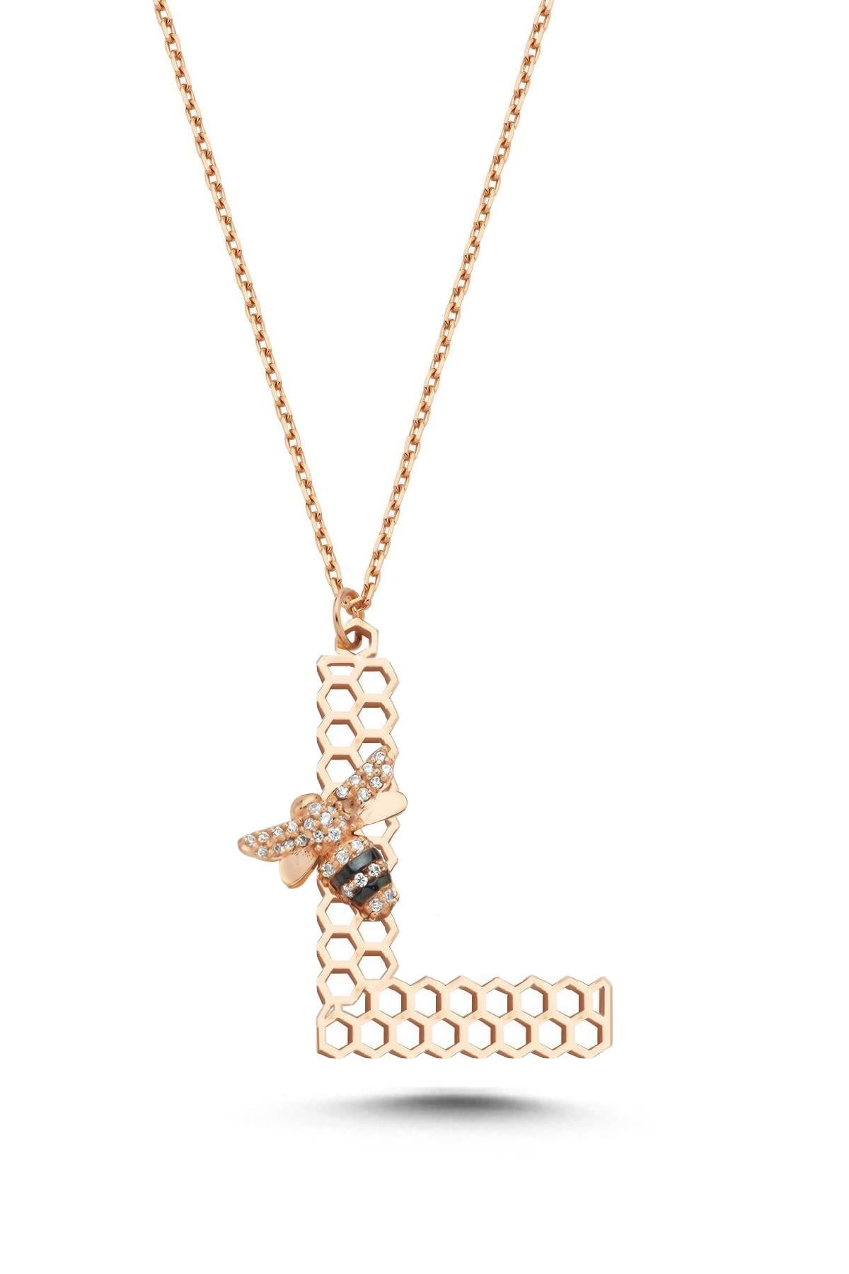 Taşlı Arılı L Harf Kolye 