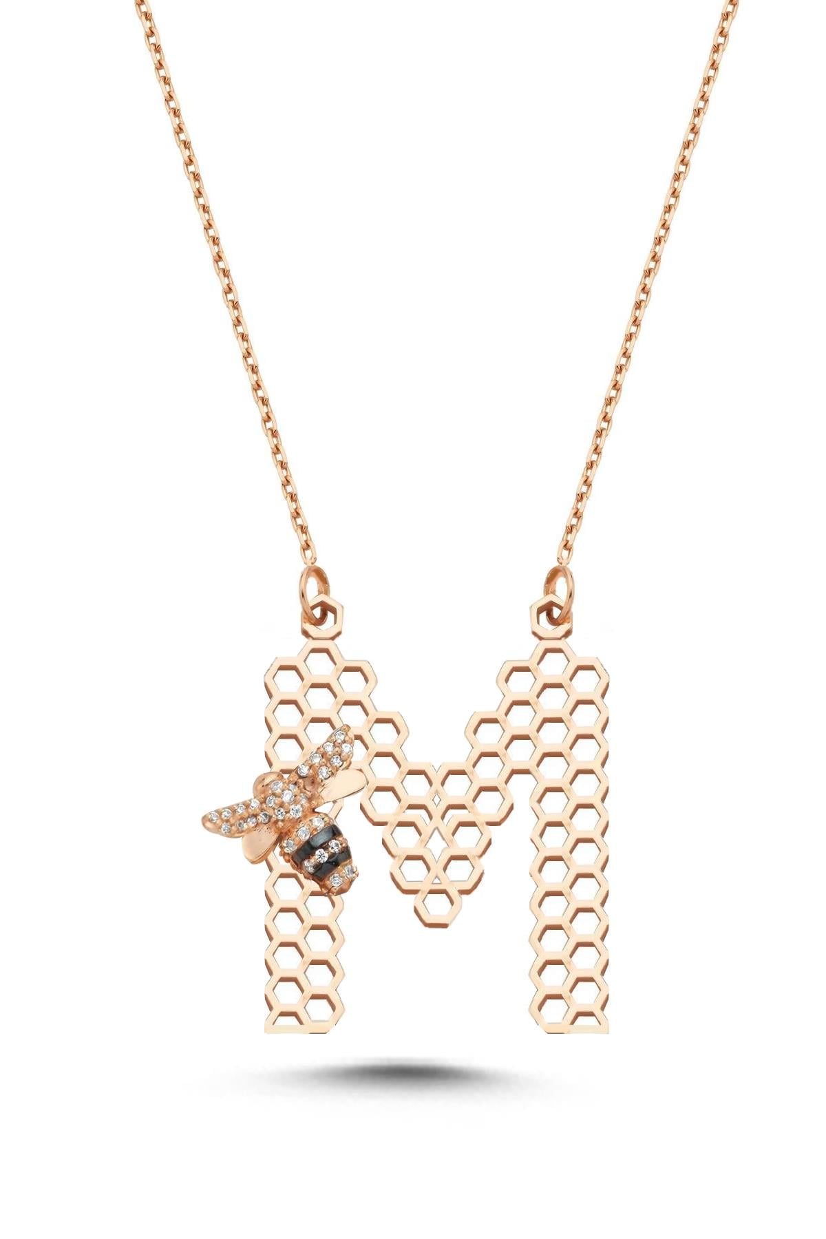 Taşlı Arılı M Harf Kolye