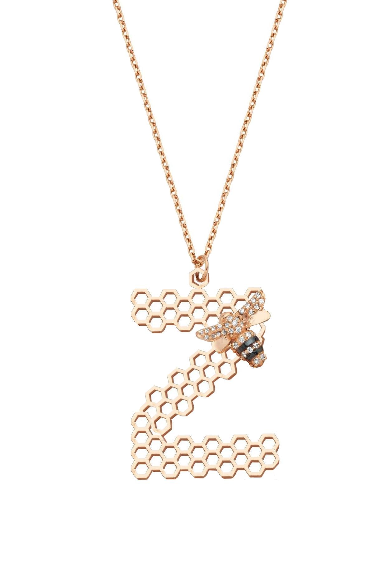 Taşlı Arılı Z Harf Kolye