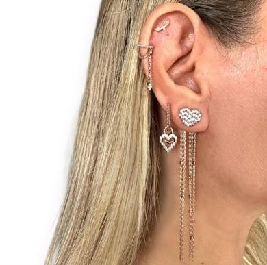 Baget Pırlantalı Kalp Küpe Tek Kulak