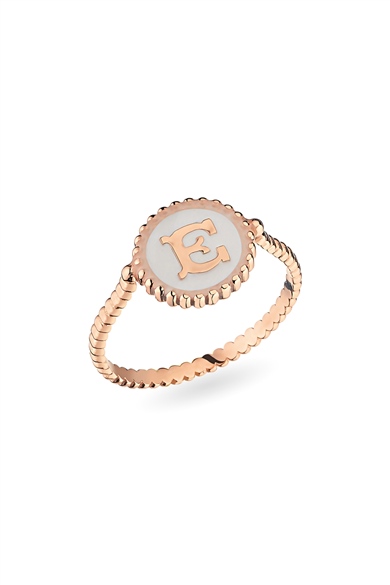 WHITE ENAMELED LETTER RING
