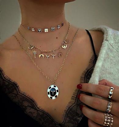 SLENDER BLACK AND WHITE ENAMELED ANGEL OF MICHAEL RING