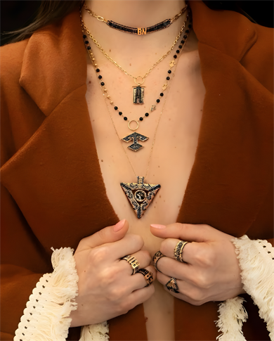 BLACK DIAMOND SLENDER CHAIN LETTER MIYUKI NECKLACE