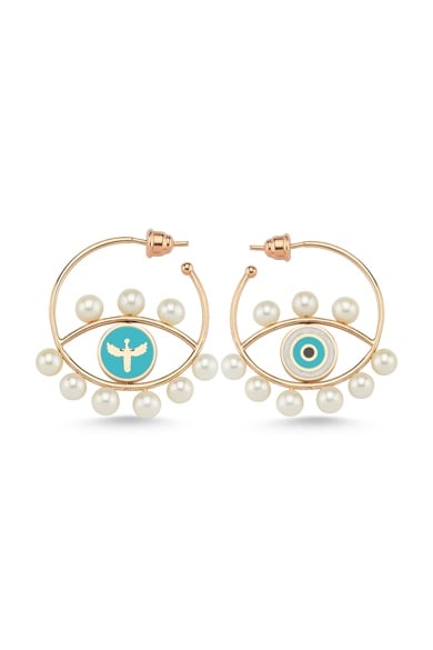 PEARL ENAMELED BIG HOOP EARRING