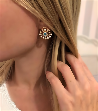 PEARL ENAMELED MINI HOOP EARRING