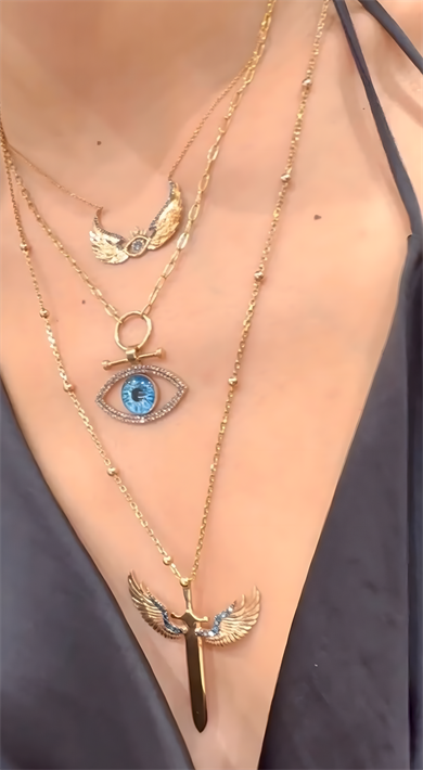 DOUBLE LINE THICK CHAIN COGNAC DIAMOND EYE NECKLACE