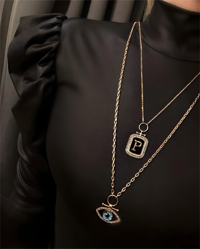 DOUBLE LINE THICK CHAIN COGNAC DIAMOND EYE NECKLACE