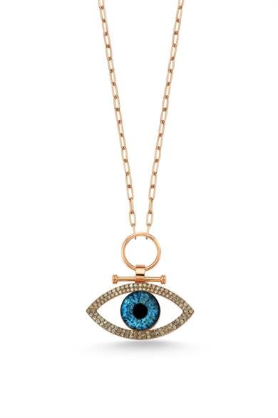 DOUBLE LINE THICK CHAIN COGNAC DIAMOND EYE NECKLACE