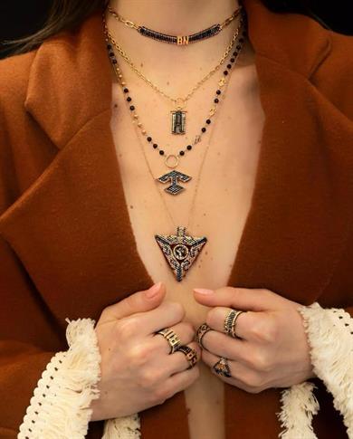 BLACK DIAMOND THICK CHAIN LETTER MIYUKI NECKLACE