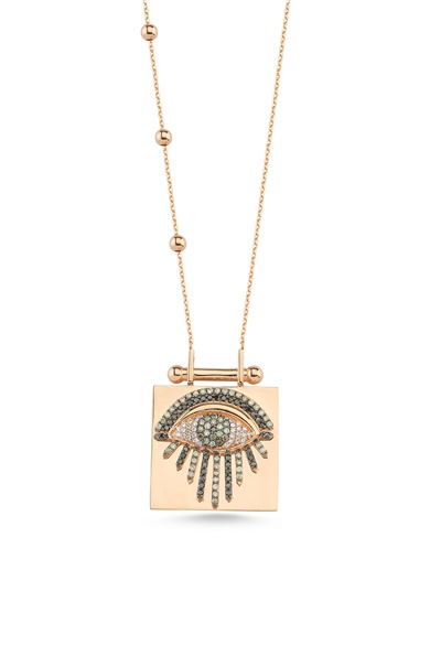 Kare Model Pırlantalı Göz Kolye