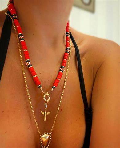 Kırmızı Boncuklu Mikail Meleği Charm Kolye