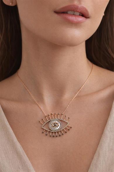 Konyak Pırlantalı  Aynalı Göz Kolye