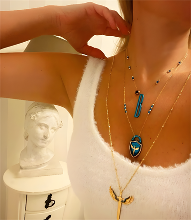 LETTER GOLD BLUE EYE NECKLACE