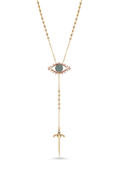 Mavi Pırlantalı Göz Kılıç Kolye